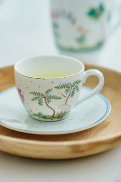 Espresso Tasse & Untertasse Jolie Punkte Gold Blau