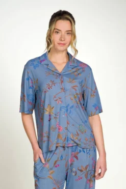 Flora Top Kurze Ärmeln Bodhi Flower Blau