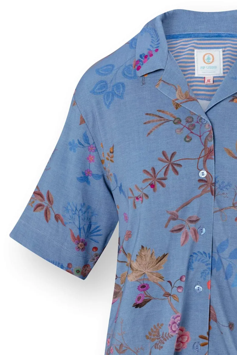 Flora Top Kurze Ärmeln Bodhi Flower Blau