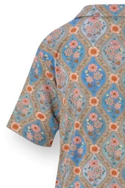 Flora Top Kurze Ärmeln Ornamento Blau
