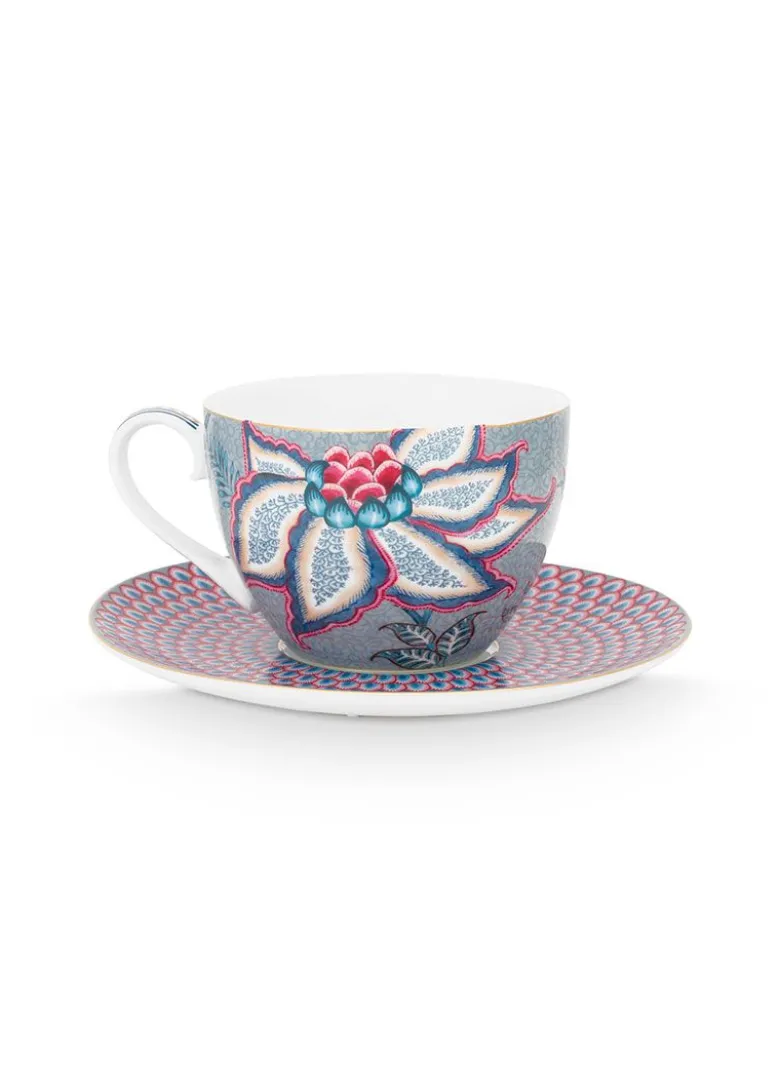 Flower Festival Cappuccino Tasse & Undertasse Hellblau