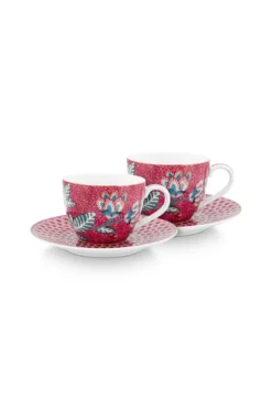 Flower Festival Set/2 Espresso Tasse & Undertasse Dunkelrosa