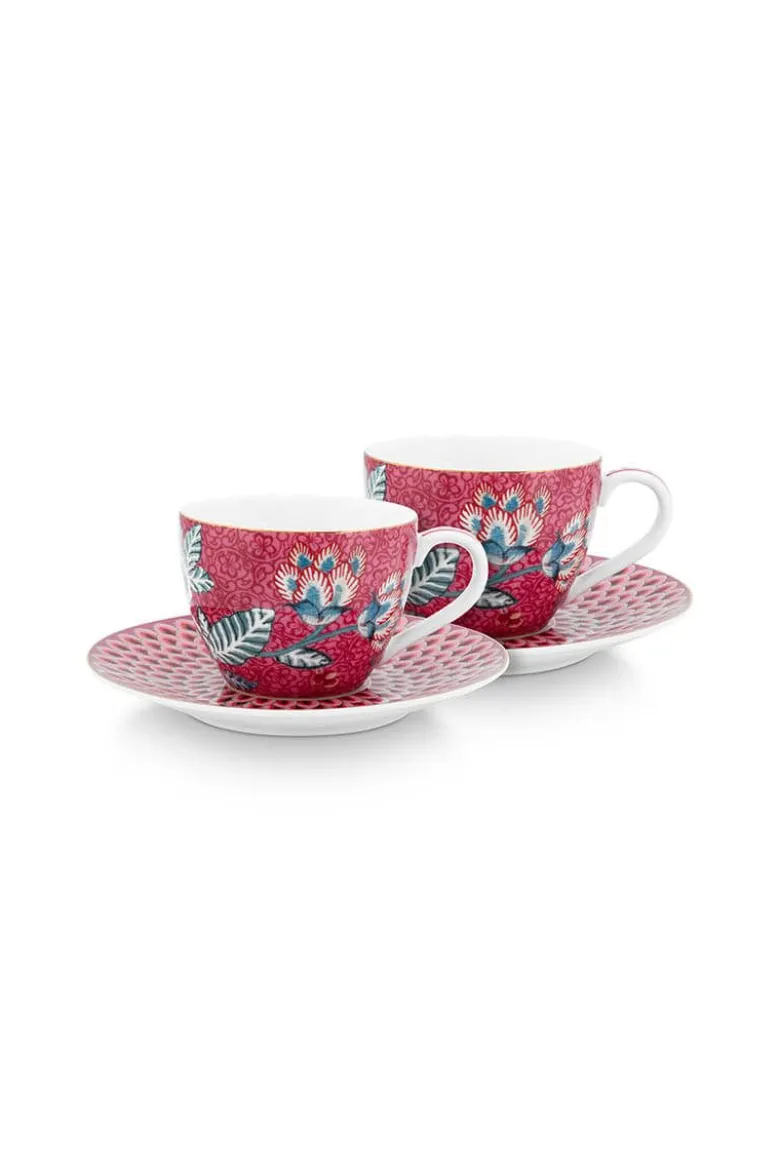 Flower Festival Set/2 Espresso Tasse & Undertasse Dunkelrosa