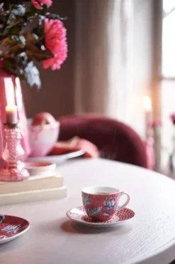 Flower Festival Set/2 Espresso Tasse & Undertasse Dunkelrosa