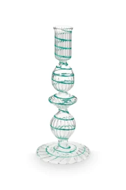 Kerzenständer Glas Strudel Hellblau 20cm
