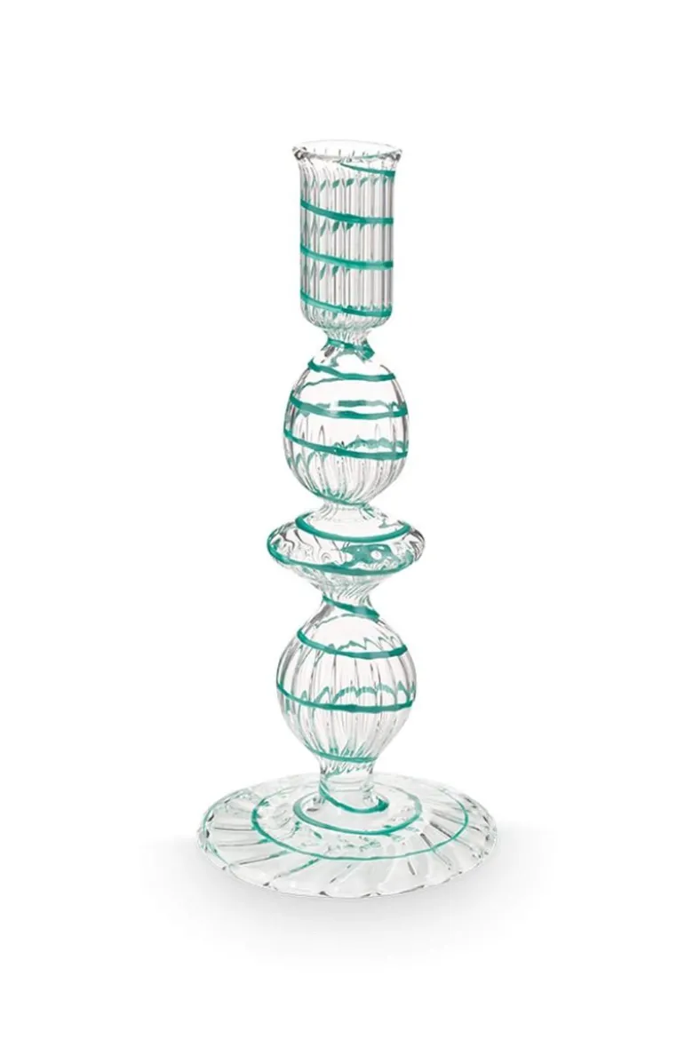Kerzenständer Glas Strudel Hellblau 20cm