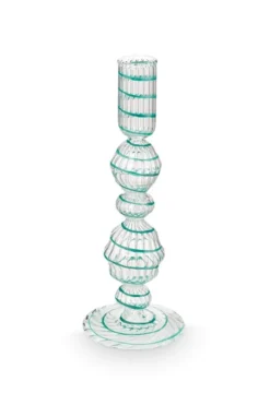 Kerzenständer Glas Strudel Hellblau 22cm