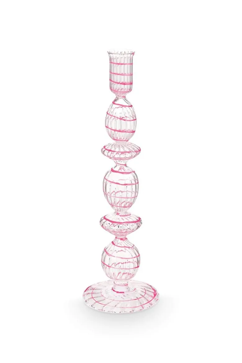 Kerzenständer Glas Strudel Rosa 28cm