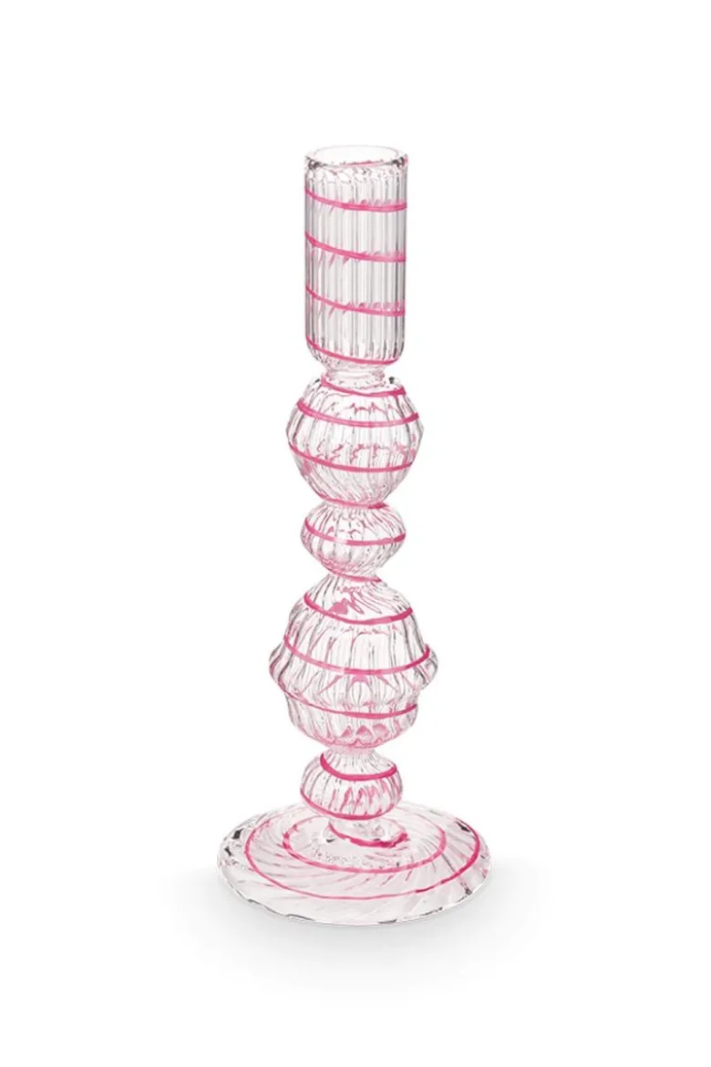 Kerzenständer Glas Strudel Rosa 22cm