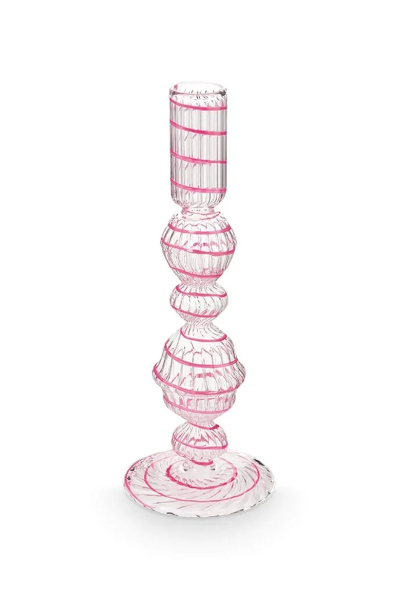 Kerzenständer Glas Strudel Rosa 22cm