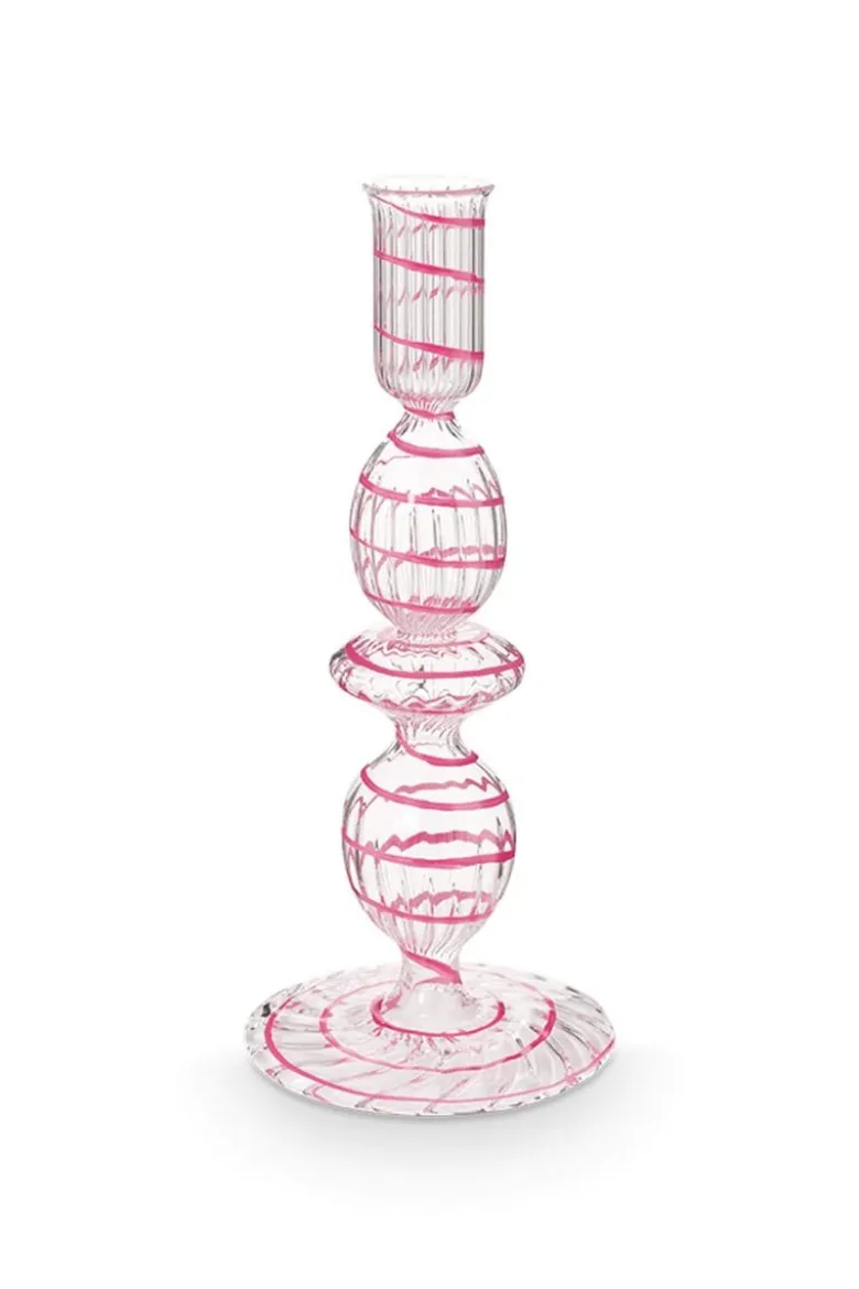Kerzenständer Glas Strudel Rosa 20cm