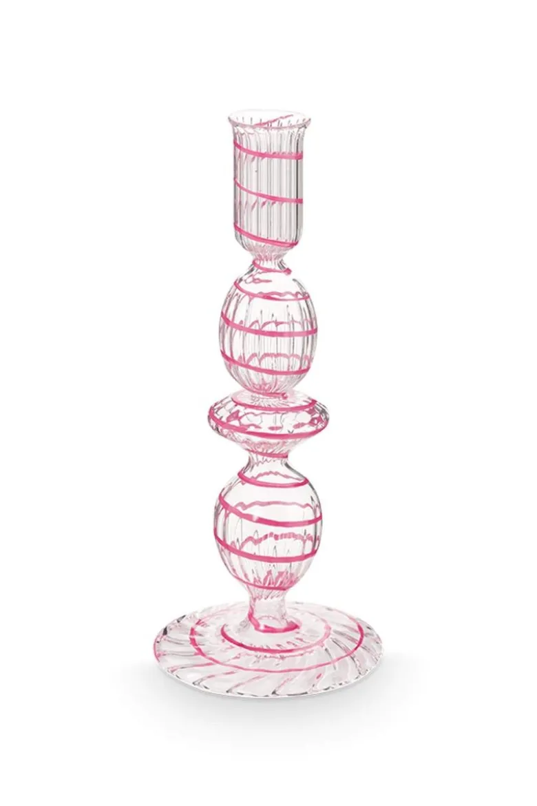 Kerzenständer Glas Strudel Rosa 20cm