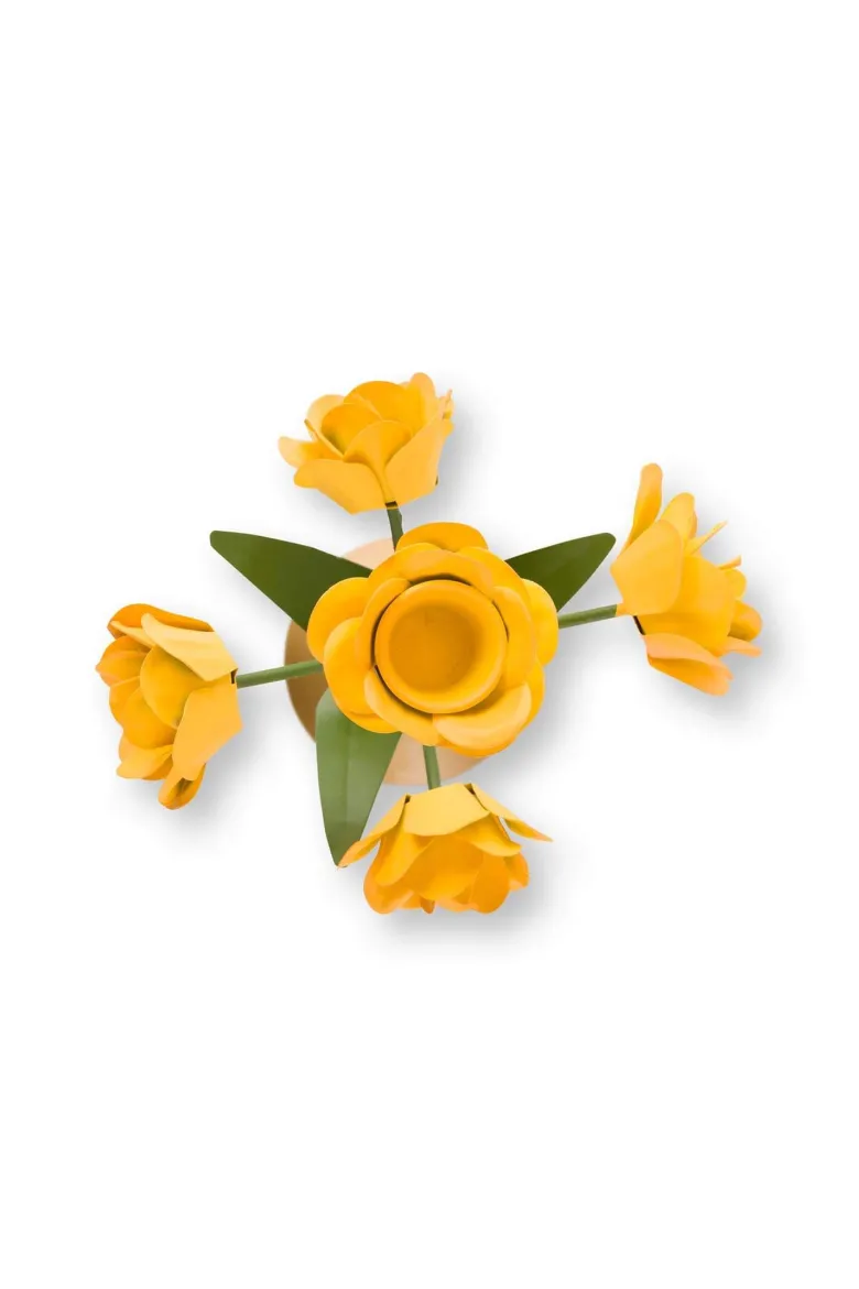 Kerzenständer Metall Blume Gelb 27.5cm