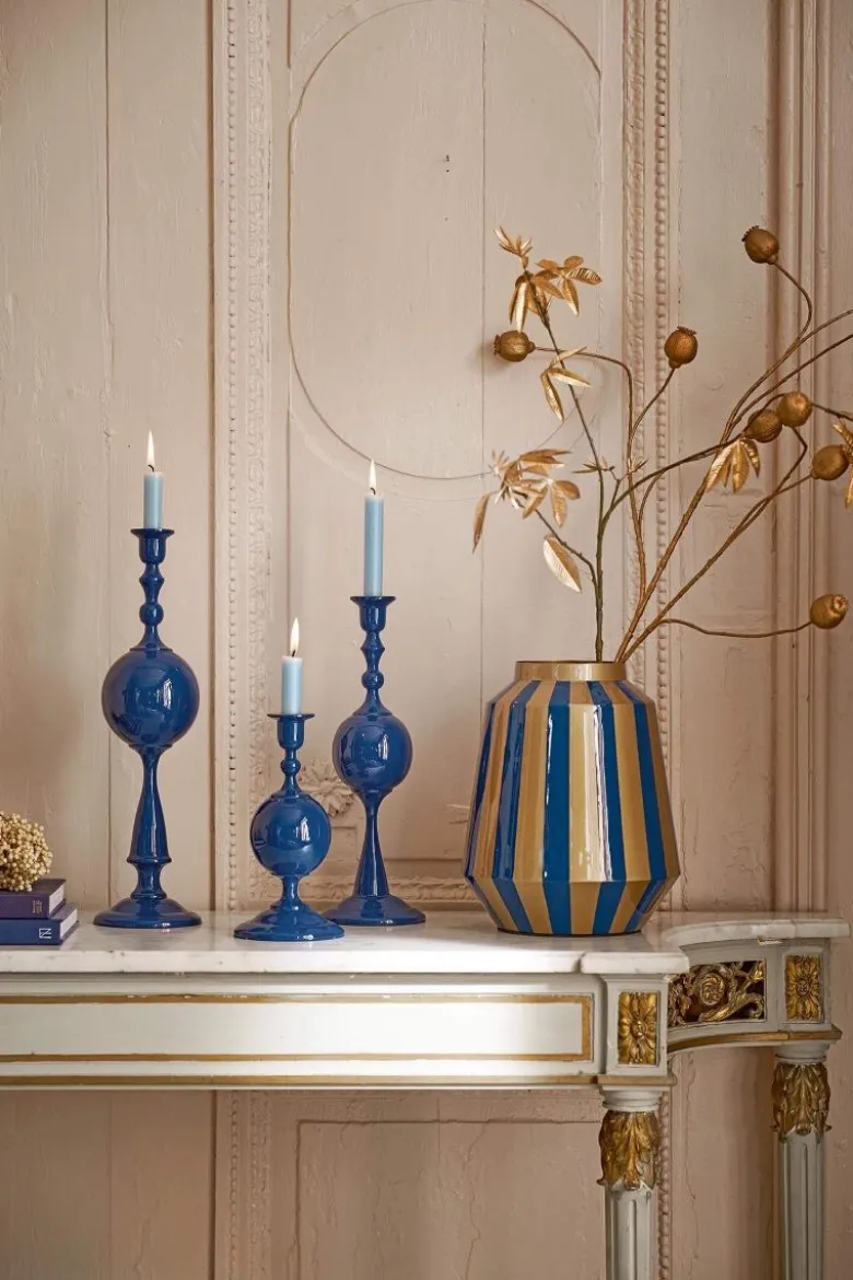 Kerzenständer Metall Kugel Marineblau 44cm