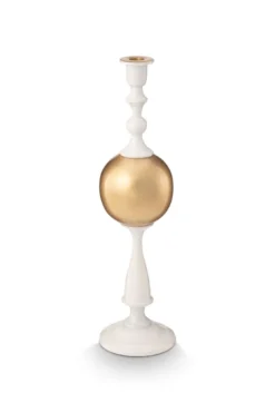 Kerzenständer Metall Kugel Weiß/Gold 44cm