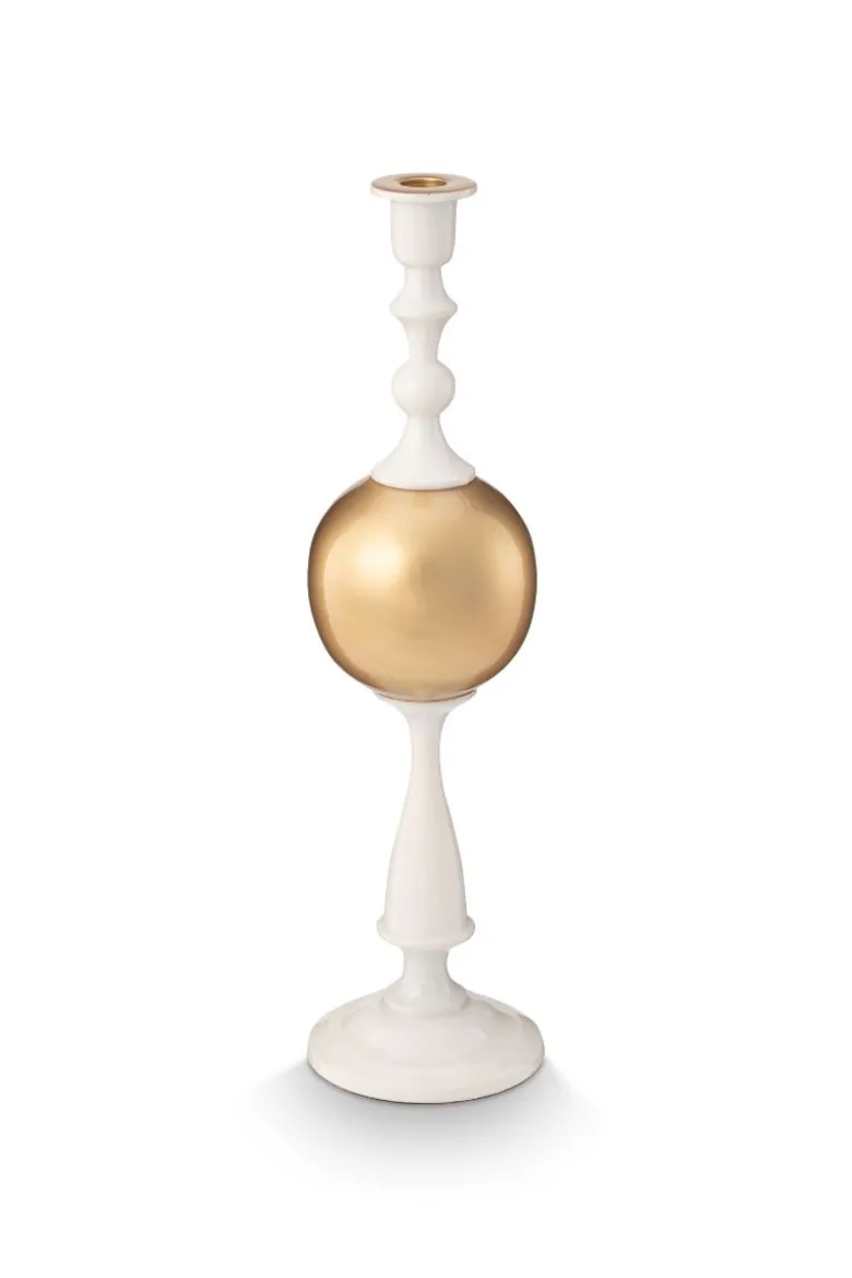Kerzenständer Metall Kugel Weiß/Gold 44cm