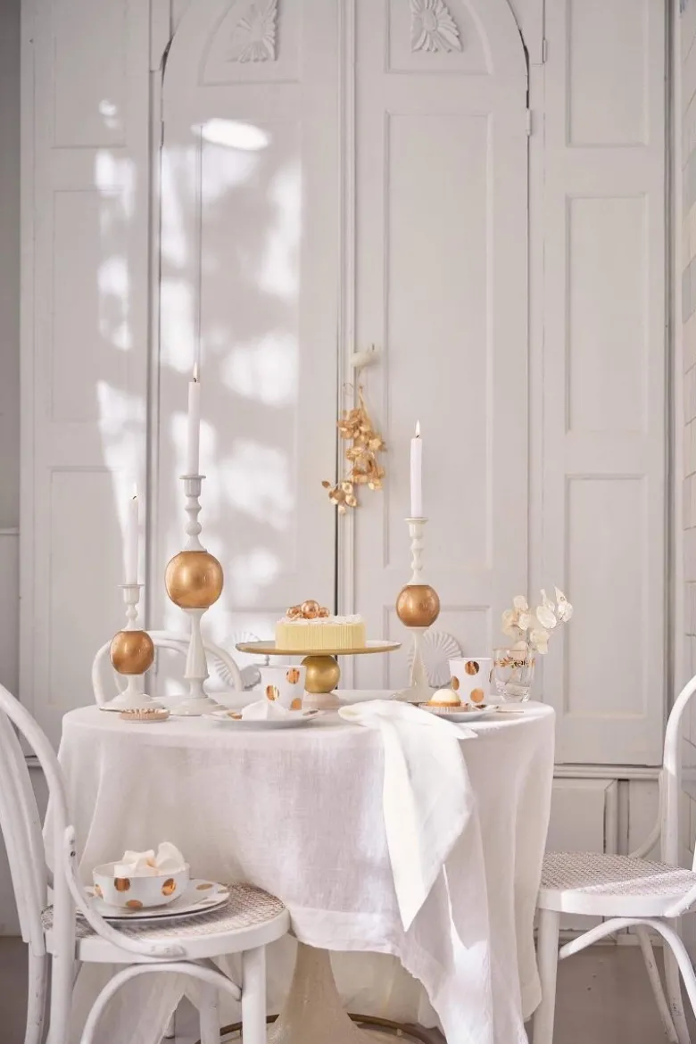 Kerzenständer Metall Kugel Weiß/Gold 44cm