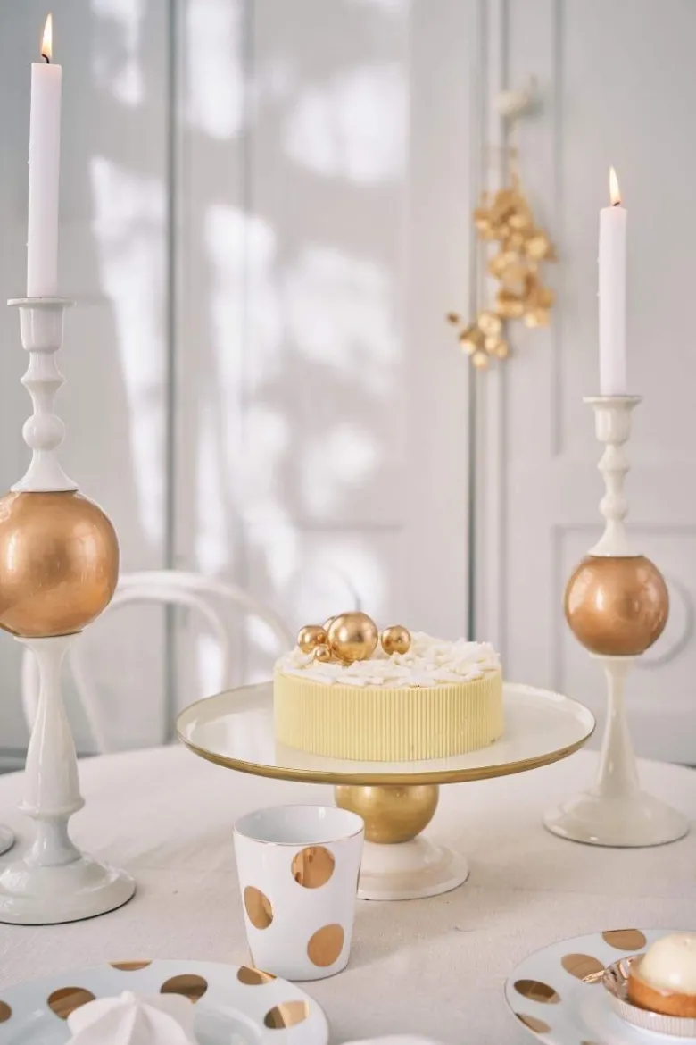 Kerzenständer Metall Kugel Weiß/Gold 44cm