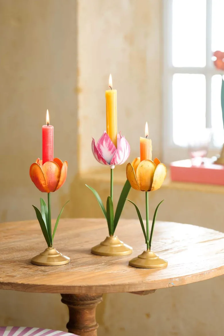 Kerzenständer Metall Tulpe Rosa 26cm