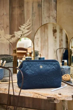 Kosmetiktasche Extra Gross Samt Quiltey Days Blau