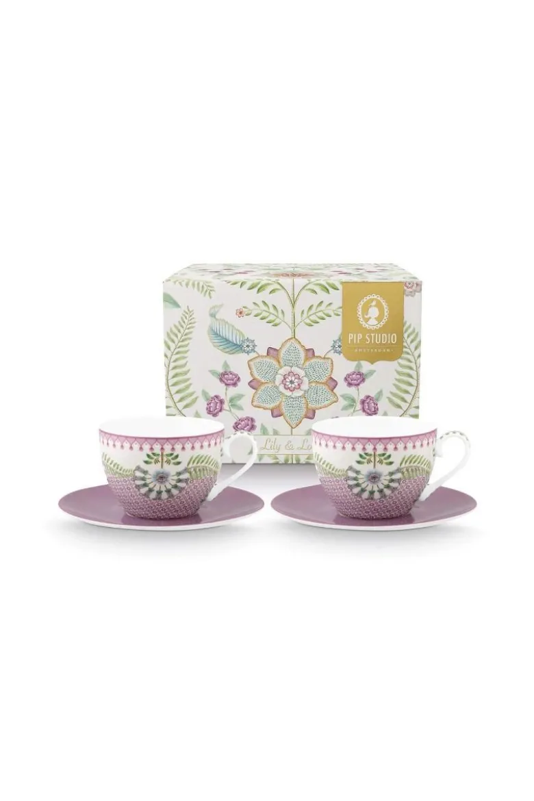 Lily & Lotus Set/2 Cappuccino Tasse & Untertasse Lila
