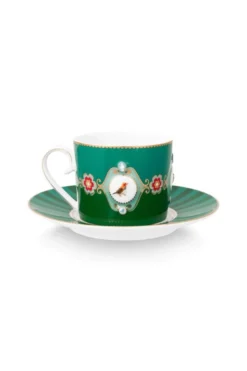 Love Birds Cappuccino Tasse & Untertasse Grün
