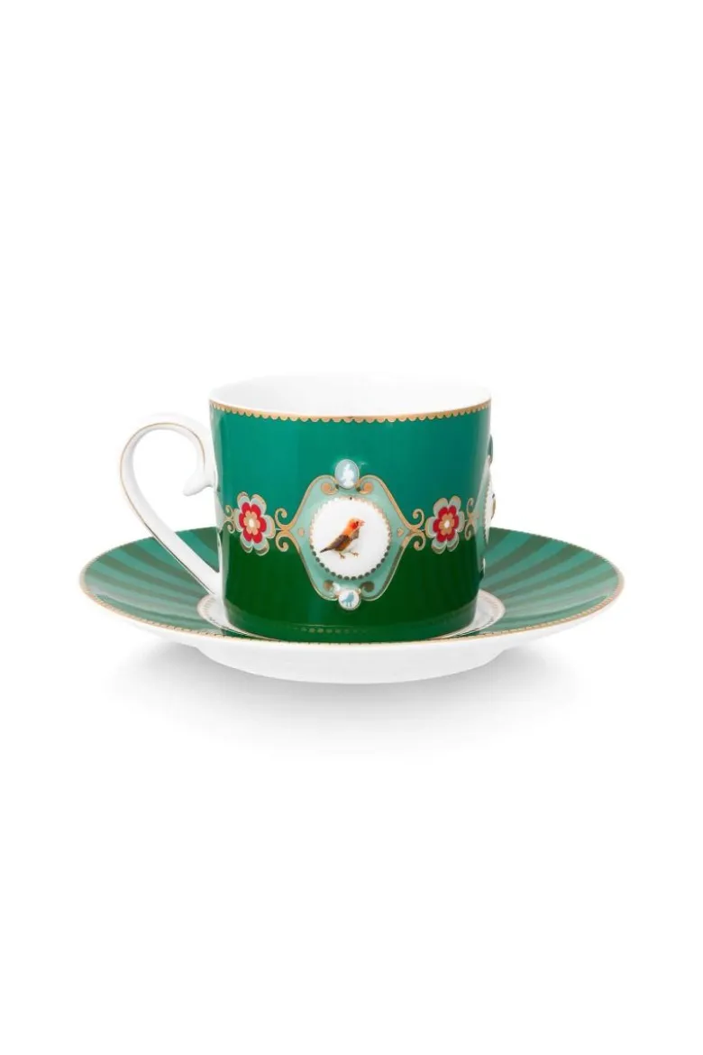 Love Birds Cappuccino Tasse & Untertasse Grün