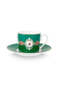 Love Birds Cappuccino Tasse & Untertasse Grün