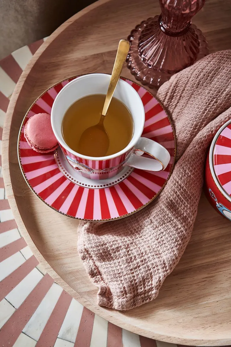 Love Birds Tasse Gross Gestreift Rot/Rosa