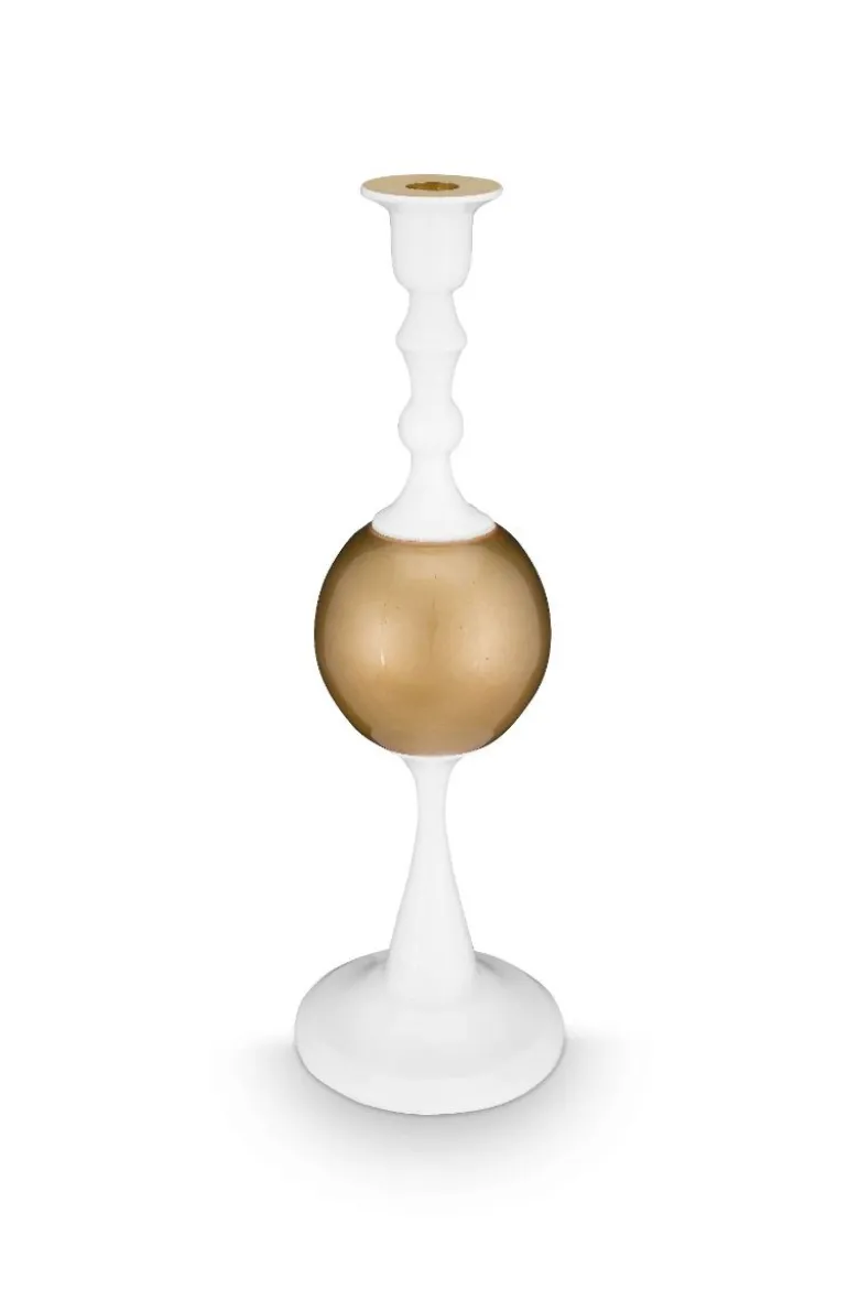 Metall Kerzenständer Sphäre Mittel Weiss-Gold 37cm