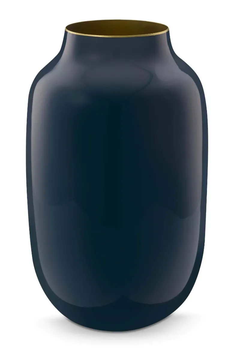 Metall Vase Oval Mittel Blau 30cm