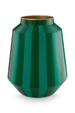 Metall Vase Streifen Grün 29cm