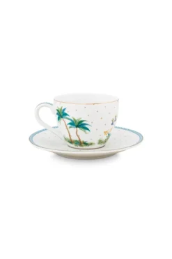 Set/2 Espresso Tassen & Untertassen Jolie Punkte Gold Blau