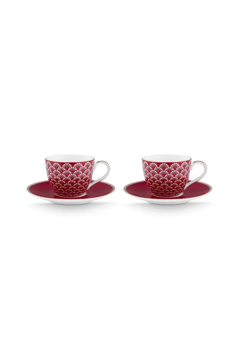 Set/2 Espresso Tassen & Untertassen Blooming Tales Dunkelrot 120ml