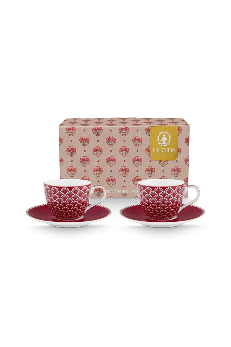 Set/2 Espresso Tassen & Untertassen Blooming Tales Dunkelrot 120ml