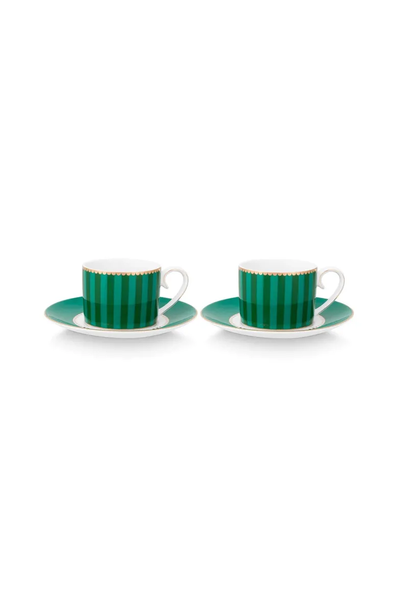 Set/2 Espresso Tasse & Untertasse Love Birds Streifen Emerald-Grün