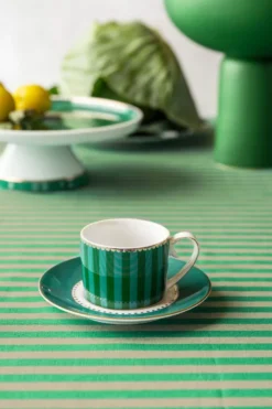 Set/2 Espresso Tasse & Untertasse Love Birds Streifen Emerald-Grün