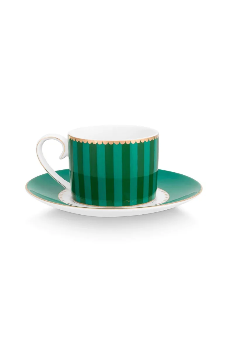 Set/2 Espresso Tasse & Untertasse Love Birds Streifen Emerald-Grün
