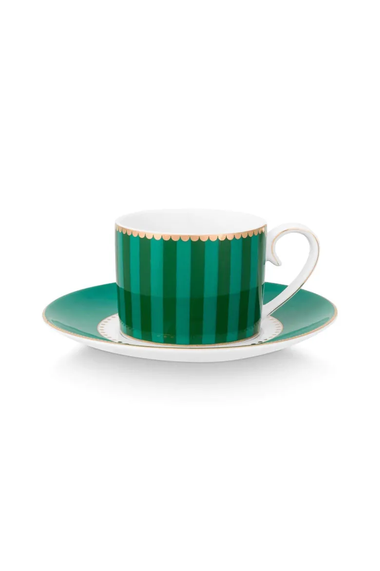 Set/2 Espresso Tasse & Untertasse Love Birds Streifen Emerald-Grün