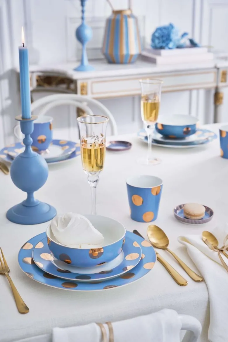 Set/2 Frühstücksteller Dot Delight Hellblau/Gold 23cm