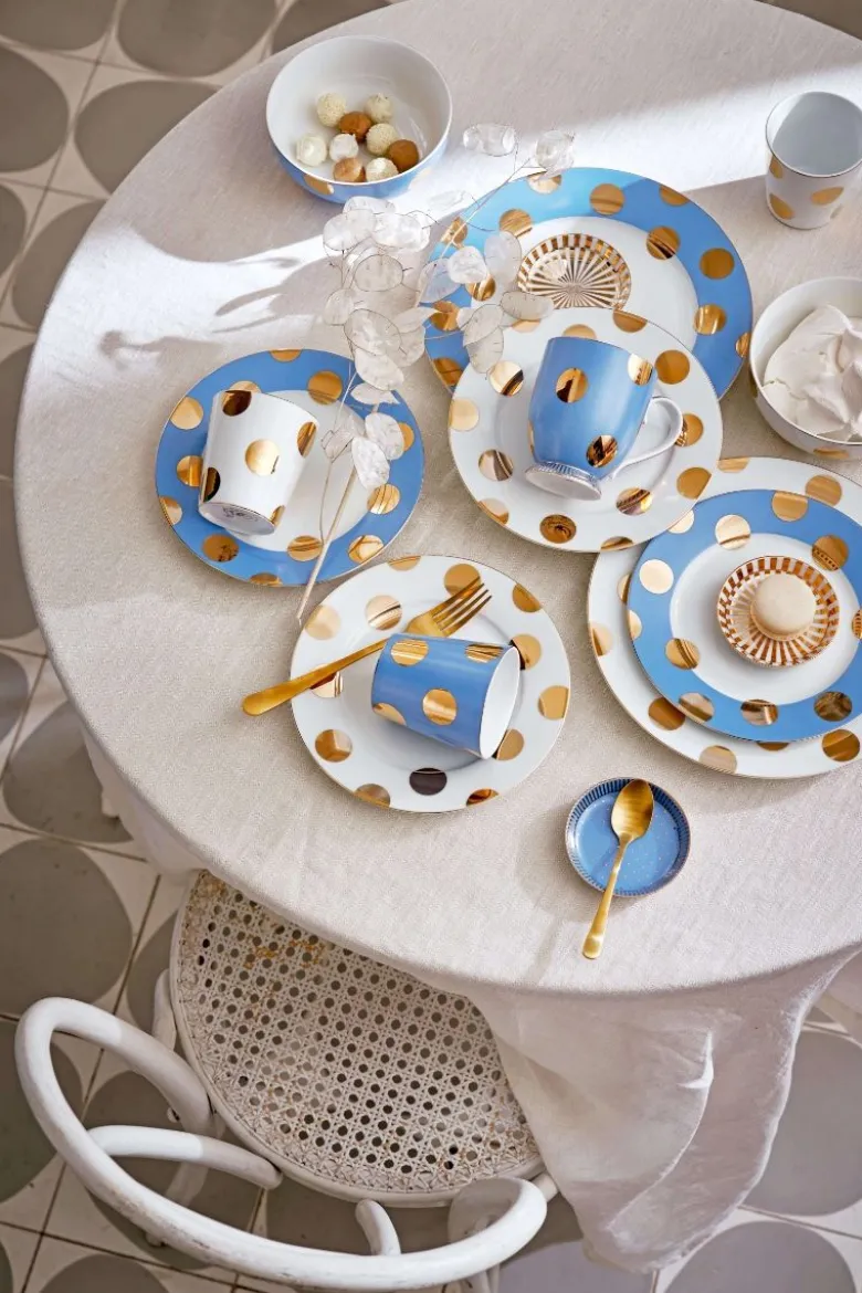 Set/2 Frühstücksteller Dot Delight Hellblau/Gold 21cm
