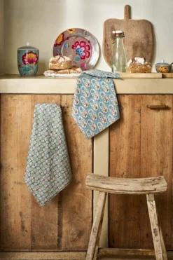 Set/2 Geschirrtüchern Blooming Tales Bustani-Pashmina Khaki/Blau