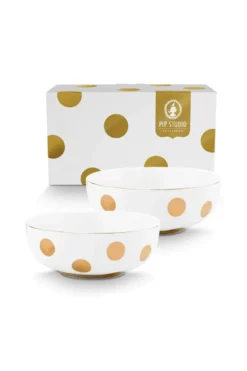 Set/2 Schalen Dot Delight Weiß/Gold 20cm