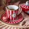 Set/2 Tassen Groß Love Birds Medallion Streifen Rot-Rosa