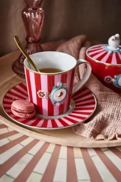 Set/2 Tassen Groß Love Birds Medallion Streifen Rot-Rosa