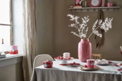 Set/2 Tassen Groß Love Birds Medallion Streifen Rot-Rosa