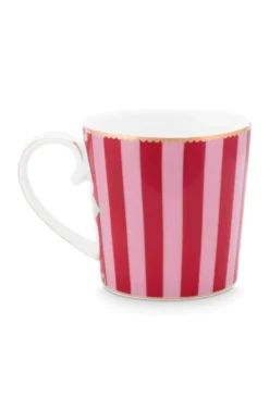 Set/2 Tassen Groß Love Birds Medallion Streifen Rot-Rosa