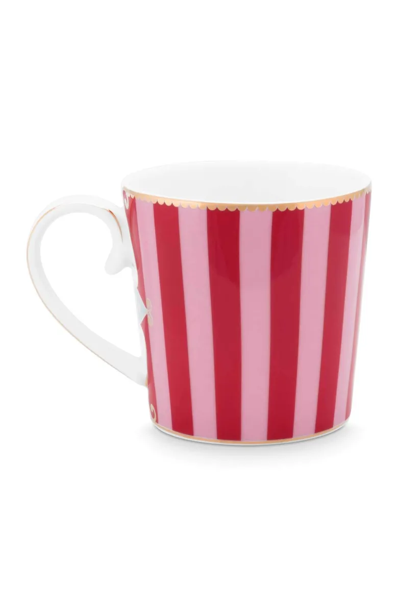 Set/2 Tassen Groß Love Birds Medallion Streifen Rot-Rosa