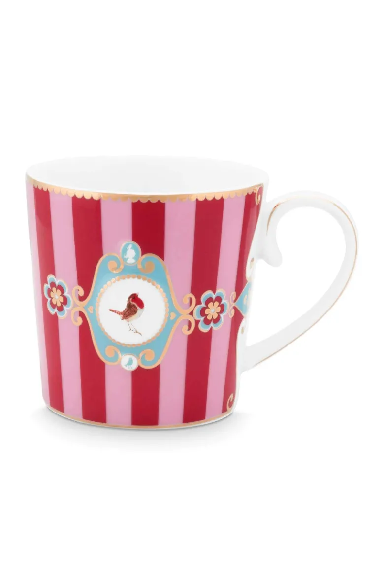 Set/2 Tassen Groß Love Birds Medallion Streifen Rot-Rosa
