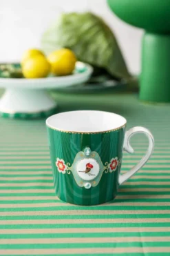 Set/2 Tassen Groß Love Birds Medallion Streifen Emerald-Grün